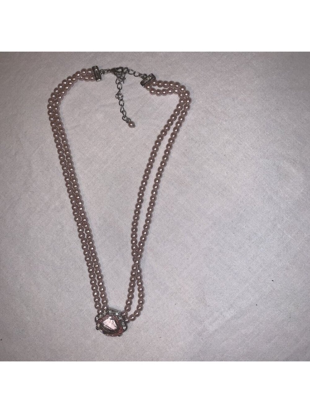 Vintage Avon, NR Double Strand Pink Faux Pearl Necklace with Pink Pendant Nice